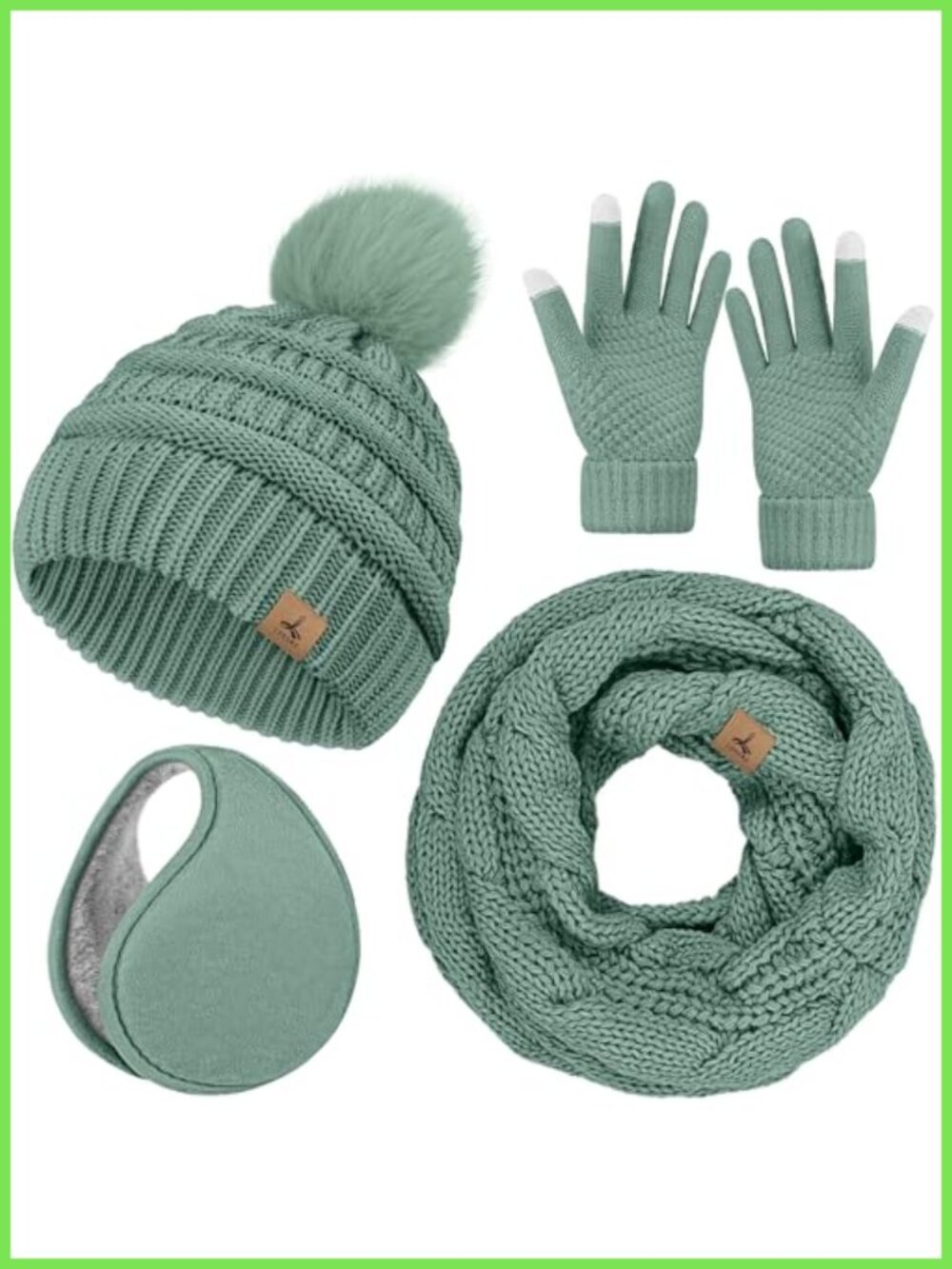 Acrylic Winter Beanie Scarf Gloves Set Ear Muff Warmer Women